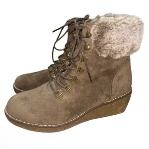 Boutique by Corky's Fox Bay Women's Boots Size 8 Chocolate Suede Wedge Faux Fur